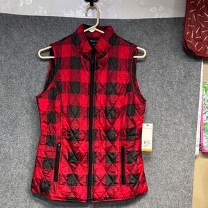 Relativity red  buffalo  plaid full zip up lined warm pocket vest size S
